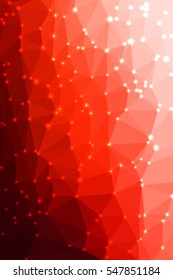 Abstract red geometric background consisting of colored triangles with lights in corners. Vertical format.