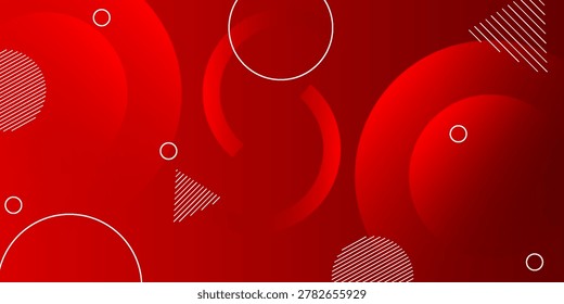 Abstract Red Geometric Background with Gradient Circles and Memphis Line Elements, Modern Dynamic Backdrop for Festive Promo Banner, Esports Poster and Tech Presentation Design