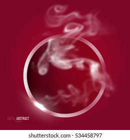 Abstract red geometric background in modern minimalist style with circle and smoke. Simple basic shape easy editable for banner, poster, postcard, cover, brochure. Trendy vector illustration.