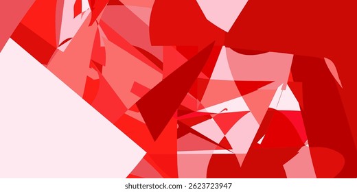 Abstract Red Geometric Composition with Overlapping Shapes and Patterns