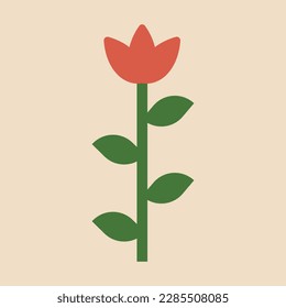 Resumen de flor geométrica roja. Ilustración plana vectorial sobre fondo aislado. Concepto escandinavo vintage