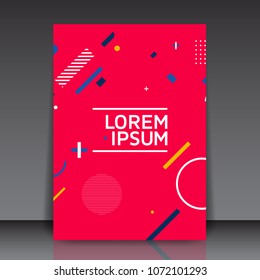 Abstract Red Geometric Flyer Template with Colorful Diagonal Lines, Circles, Shapes - Editable Vector Background