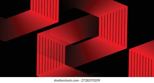 Flujo geométrico rojo Abstractas de la línea del hexágono en fondo negro