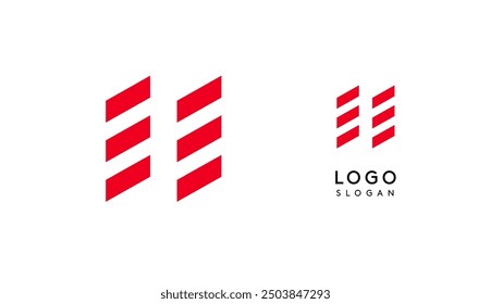 Abstract red geometric letter H with parallel lines. Stripes modern logotype concept, futuristic design for an innovative company, minimalist sporty and technological power style. Vector illustration