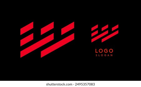 Abstract red geometric letter W with parallel lines. Stripes modern logotype concept, futuristic design for an innovative company, minimalist sporty and technological power style. Vector illustration