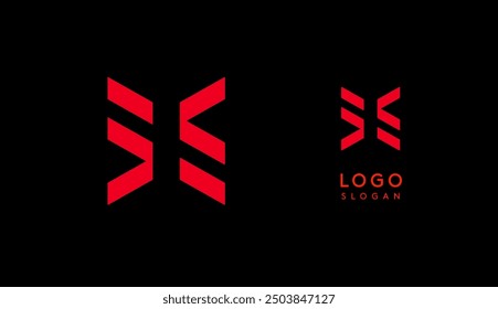 Abstract red geometric letter X with parallel lines. Stripes modern logotype concept, futuristic design for an innovative company, minimalist sporty and technological power style. Vector illustration