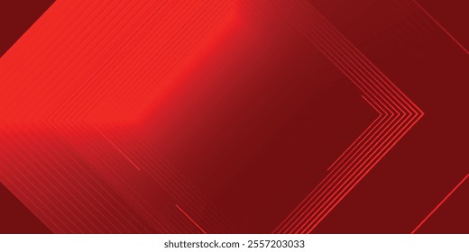 Abstract red geometric lines glowing on red background. Modern shiny gradient red futuristic pattern. Vector illustration.