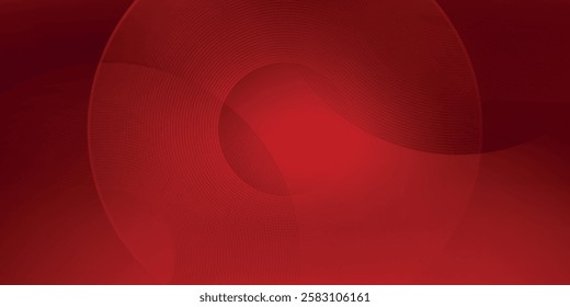Abstract red geometric lines glowing on red background. Modern shiny red circle lines pattern. Futuristic technology concept. Suitable for cover, poster, banner, header, website.