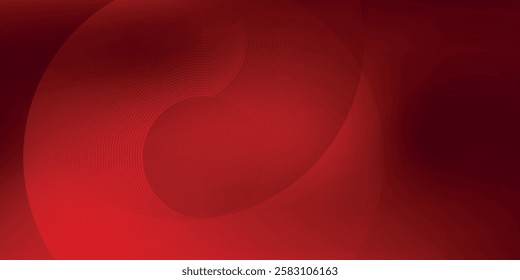 Abstract red geometric lines glowing on red background. Modern shiny red circle lines pattern. Futuristic technology concept. Suitable for cover, poster, banner, header, website.