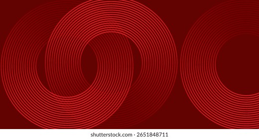 Abstract red geometric lines glowing on a dark red background. Modern shiny red circle line pattern. Futuristic technology concept.