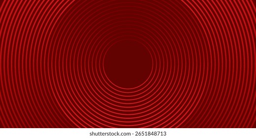 Abstract red geometric lines glowing on a dark red background. Modern shiny red circle line pattern. Futuristic technology concept.