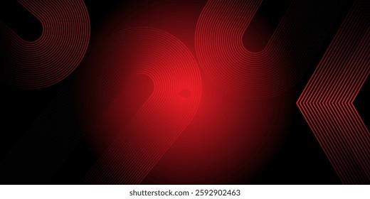 Abstract red geometric lines on black background. Modern shiny red diagonal rounded lines graphic design. Futuristic concept