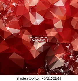 Abstract Red Geometric Polygonal background molecule and communication. Connected lines with dots. Concept of the science, chemistry, biology, medicine, technology.