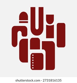 Abstract red geometric shapes forming a stylized human figure
