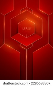 Abstract red geometric shapes with golden elements