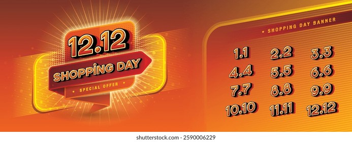 Abstract Red Geometric Speech bubble Sign, Shopping Day Banner Template Design, Shopping Day Sale Promotion of every month, Calendar Shopping festival. Numbers 1, 2, 3, 4, 5, 6, 7, 8, 9, 10, 11, 12