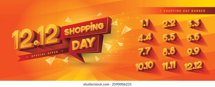 Abstract Red Geometric Speech Bubble Sign, Shopping Day Sale Banner Template, Shopping Day Sale Promotion of every month, Calendar Shopping Day festival, Numbers 1, 2, 3, 4, 5, 6, 7, 8, 9, 10, 11, 12