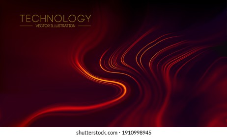 Abstract Red Geometrical Background. Connection structure futuristic technology red wave. Digital background with particles and smoke.