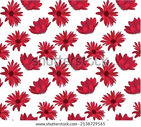 Abstract red gerbera flower pattern isolated on pink background, floral bouquet vector illustration, drawing botanical Hand-drawn flora element design, background with space for text.
