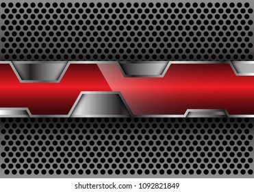 Abstract red glossy silver polygon overlap on gray circle mesh design modern futuristic vector background illustration.