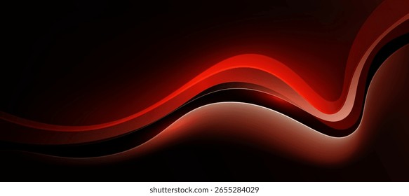 Linhas de curva de brilho vermelho abstratas em plano de fundo escuro