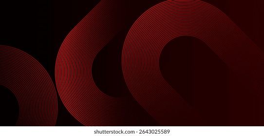 Abstract red glowing geometric diagonal rounded lines on dark red gradient background . Modern shiny dynamic shapes composition lines.Futuristic technology concept .Suit for curve , banner, templates.