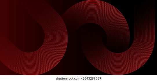 Abstract red glowing geometric diagonal rounded lines on dark red gradient background . Modern shiny dynamic shapes composition lines.Futuristic technology concept .Suit for curve , banner, templates.