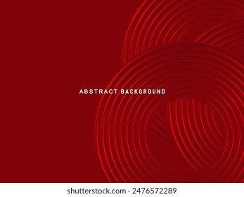 Abstract red glowing geometric lines on dark red background. Modern shiny red circle lines pattern. Futuristic technology concept, perfect for covers, posters, banners, brochures, websites, etc.