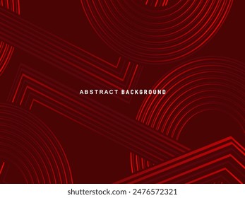 Abstractas líneas geométricas brillantes rojas sobre fondo rojo oscuro. Patrón moderno de líneas de círculo rojo brillante. Concepto de tecnología futurista, perfecto para portadas, carteles, Anuncios, folletos, Sitios web, etc.