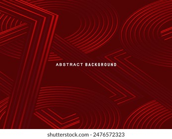 Abstractas líneas geométricas brillantes rojas sobre fondo rojo oscuro. Patrón moderno de líneas de círculo rojo brillante. Concepto de tecnología futurista, perfecto para portadas, carteles, Anuncios, folletos, Sitios web, etc.