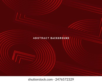 Abstractas líneas geométricas brillantes rojas sobre fondo rojo oscuro. Patrón moderno de líneas de círculo rojo brillante. Concepto de tecnología futurista, perfecto para portadas, carteles, Anuncios, folletos, Sitios web, etc.