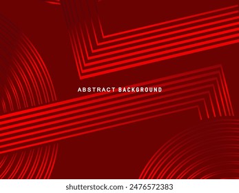 Abstract red glowing geometric lines on dark red background. Modern shiny red circle lines pattern. Futuristic technology concept, perfect for covers, posters, banners, brochures, websites, etc.