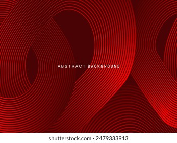 Abstractas líneas geométricas brillantes rojas sobre fondo rojo oscuro. Patrón moderno de líneas de círculo rojo brillante. Concepto de tecnología futurista, perfecto para portadas, carteles, Anuncios, folletos, Sitios web, etc.