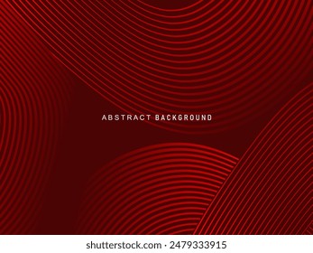 Abstract red glowing geometric lines on dark red background. Modern shiny red circle lines pattern. Futuristic technology concept, perfect for covers, posters, banners, brochures, websites, etc.