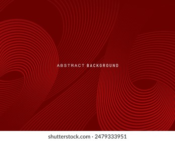 Abstract red glowing geometric lines on dark red background. Modern shiny red circle lines pattern. Futuristic technology concept, perfect for covers, posters, banners, brochures, websites, etc.