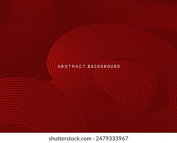 Abstract red glowing geometric lines on dark red background. Modern shiny red circle lines pattern. Futuristic technology concept, perfect for covers, posters, banners, brochures, websites, etc.