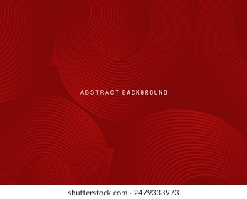 Abstract red glowing geometric lines on dark red background. Modern shiny red circle lines pattern. Futuristic technology concept, perfect for covers, posters, banners, brochures, websites, etc.