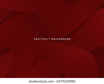 Abstract red glowing geometric lines on dark red background. Modern shiny red circle lines pattern. Futuristic technology concept, perfect for covers, posters, banners, brochures, websites, etc.