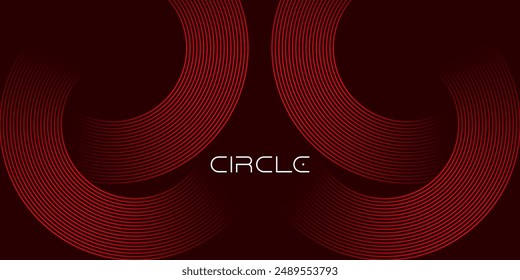 Abstract red glowing geometric lines on dark purple background. Modern shiny red circle lines pattern. Futuristic technology concept. Suit for cover, poster, banner, brochure, header, website