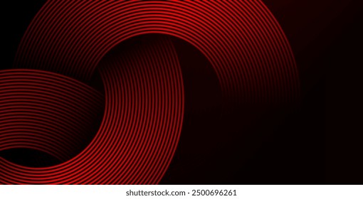 Abstract red glowing geometric lines on black background. Modern shiny red diagonal rounded lines graphic design. Futuristic concept. Suit for poster, banner, brochure, cover, presentation, website - Powered by Shutterstock - Get 15% off with code: PIKWIZARD15