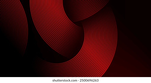 Abstract red glowing geometric lines on black background. Modern shiny red diagonal rounded lines graphic design. Futuristic concept. Suit for poster, banner, brochure, cover, presentation, website