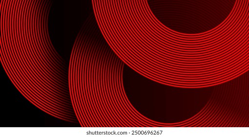 Abstractas líneas geométricas brillantes rojas sobre fondo negro. Moderno Diseño gráfico de líneas redondeadas diagonales rojas brillantes. Concepto futurista. Traje para el cartel, Anuncio, folleto, cubierta, presentación, Sitio web