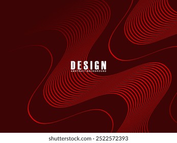 Abstract red glowing geometric lines on dark red background. Modern shiny red wavy lines pattern. Futuristic technology concept, suitable for covers, posters, banners, brochures, websites, etc.