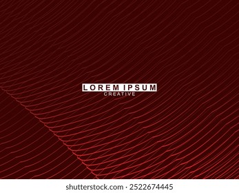 Abstract red glowing geometric lines on dark red background. Modern shiny red circle lines pattern. Futuristic technology concept, perfect for covers, posters, banners, brochures, websites, etc.