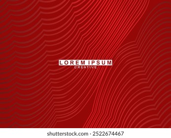 Abstract red glowing geometric lines on dark red background. Modern shiny red circle lines pattern. Futuristic technology concept, perfect for covers, posters, banners, brochures, websites, etc.