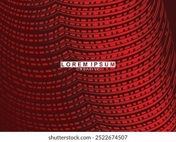 Abstract red glowing geometric lines on dark red background. Modern shiny red circle lines pattern. Futuristic technology concept, perfect for covers, posters, banners, brochures, websites, etc.