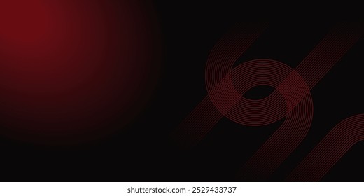 Linhas geométricas brilhantes em vermelho abstrato sobre fundo preto. Fundo de linhas arredondadas diagonal vermelho brilhante moderno.