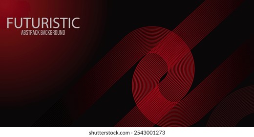Abstract red glowing geometric lines on black background. Modern shiny red diagonal rounded lines vector illustration