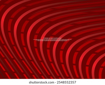 Abstrakte rot leuchtende geometrische Linien auf rotem Hintergrund. Modernes Muster glänzender roter Wellenlinien. Futuristisches Technologiekonzept, geeignet für Cover, Plakate, Banner, Broschüren, Websites usw.