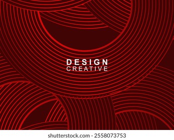 Abstract red glowing geometric lines on dark red background. Modern shiny red circle lines pattern. Futuristic technology concept, perfect for covers, posters, banners, brochures, websites, etc.